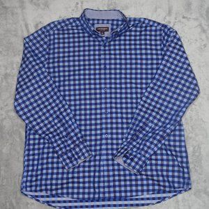Johnston & Murphy Casual Button Down Check Shirt Men's XL Blue